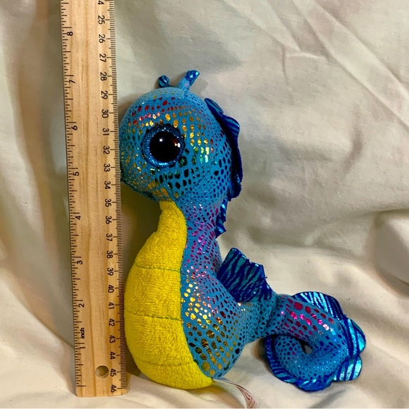 TY Beanie Babies Boos Neptune Rainbow Seahorse Blue Foil 6" Plush Stuffed Toy - Picture 9 of 9
